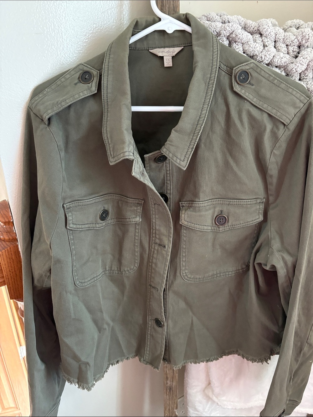 Wonderly Olive Green Cropped Utility Jacket